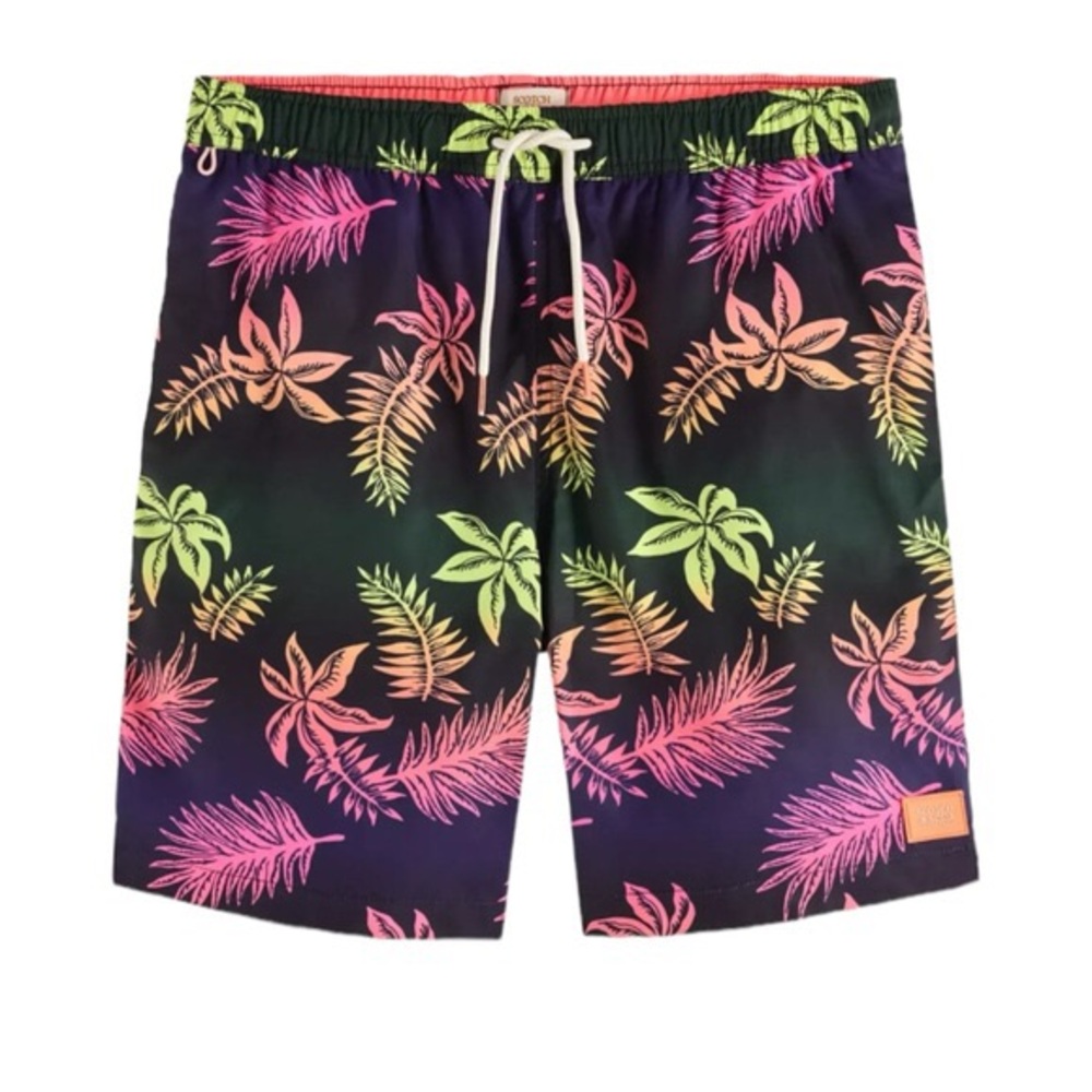 Men's Scotch & Soda Gradient Leaf Long Length Printed Swim Short NWT Size L